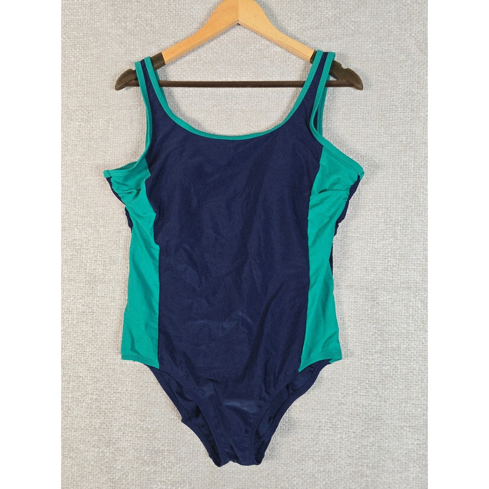 Lands End Womens Large 14-16‎ One Piece Swimsuit Navy Teal Colorblock 36259438
